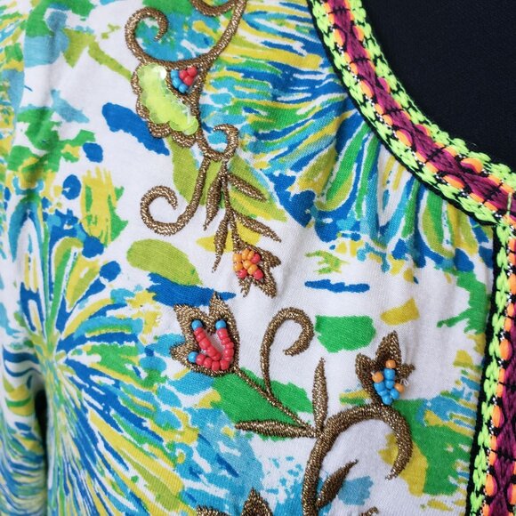 Soft Surroundings Green Colorful Beaded Embroidered Top Boho Artsy Bright S - Picture 9 of 11